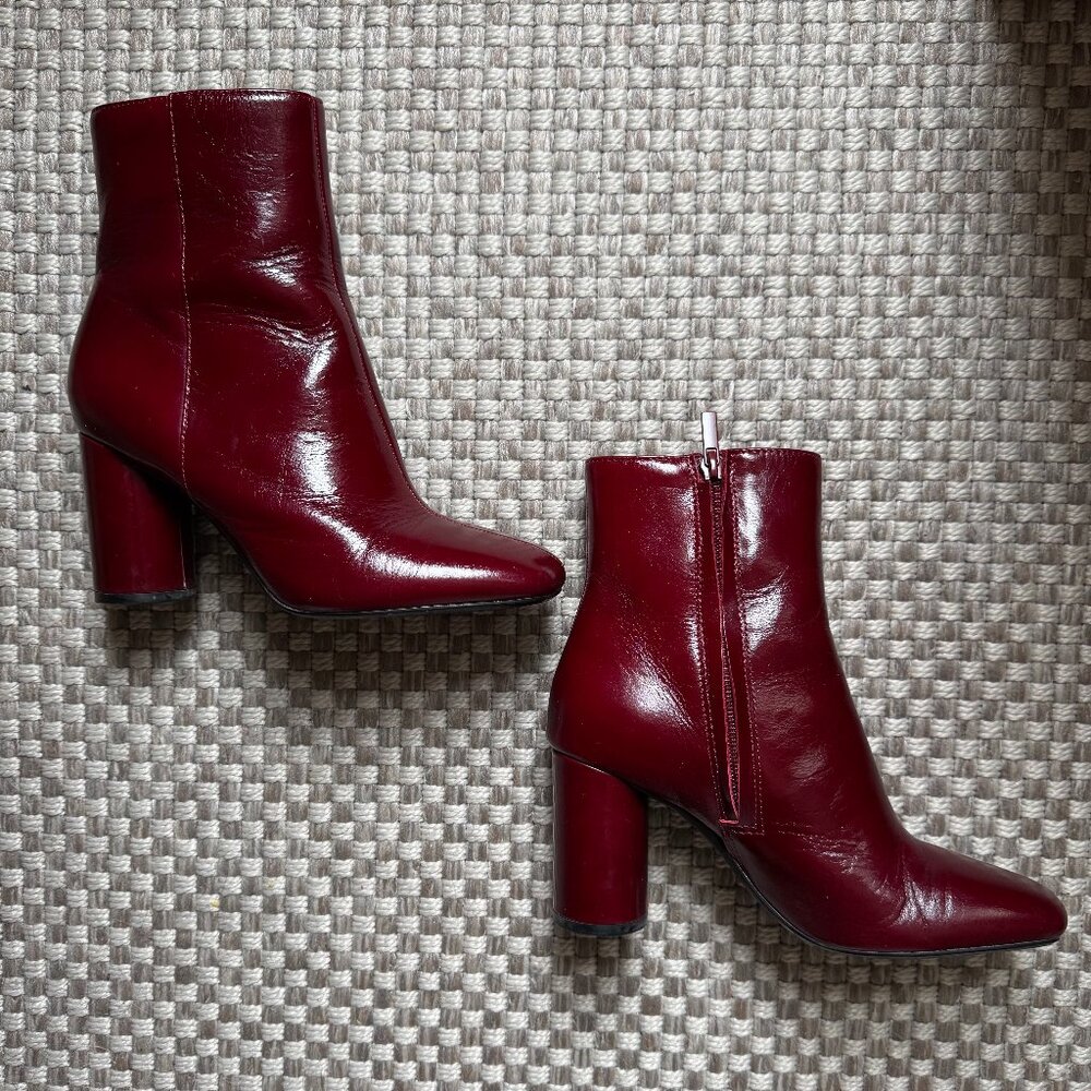Zara Leather Ankle Boots Burgundy Red - Picture 3 of 8